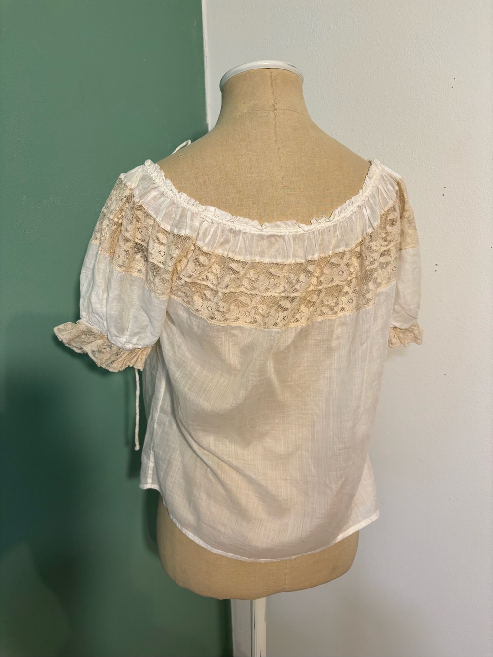 Vintage Antique Sheer Cotton and Lace Peasant Blouse - Picture 4 of 5